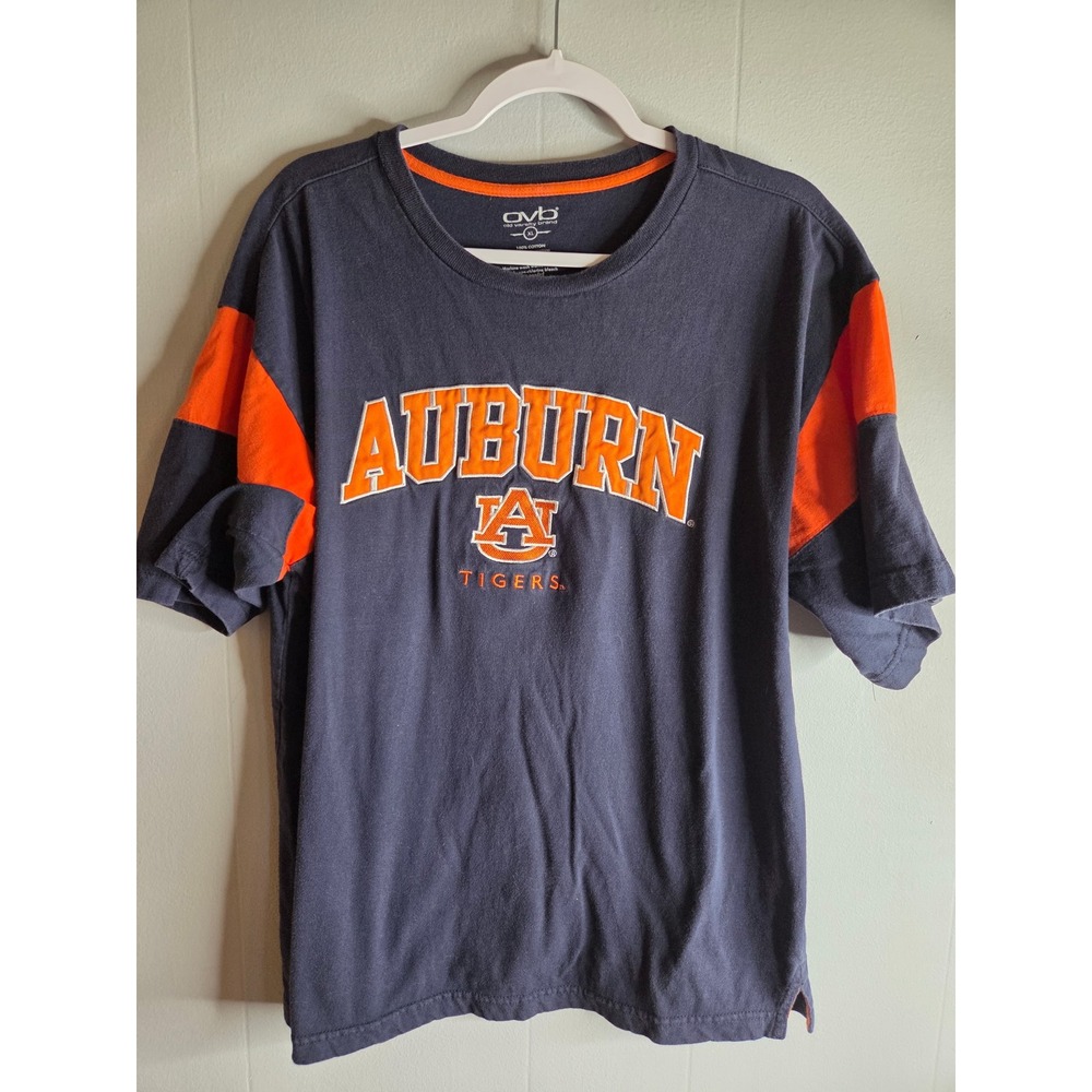Old Varsity Brand Auburn Tigers Mens XL Navy Blue Orange‎ Colorblock T-Shirt OVB